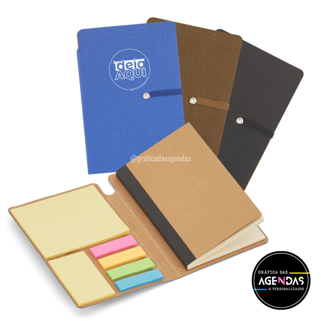 Mini Caderno Smart Notes com Elástico e Sticky Notes